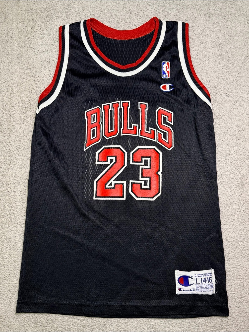 Vintage 90s Champion Chicago Bulls Michael Jordan #23 Jersey Black Youth Large